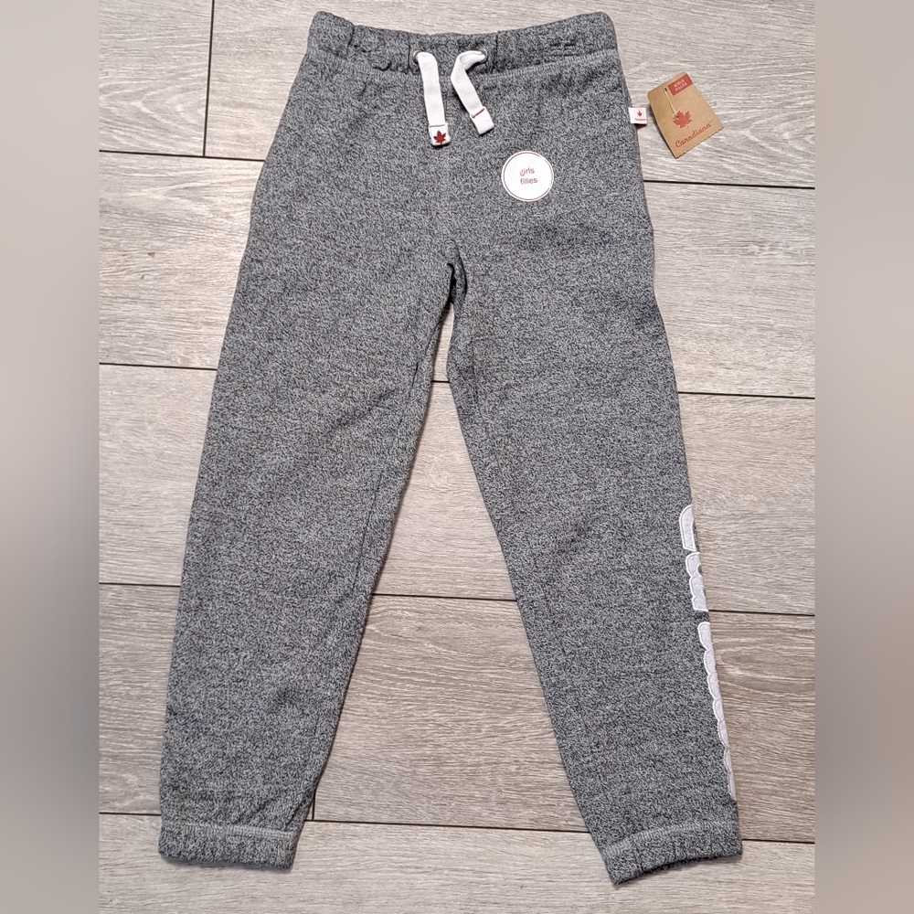 Brand NEW Canadiana Girls Gray Kids Jogger Pants With The Wording Canada.